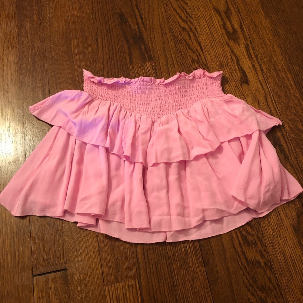 Katie J NYC Pink Smocked Bubble Mini Skirt